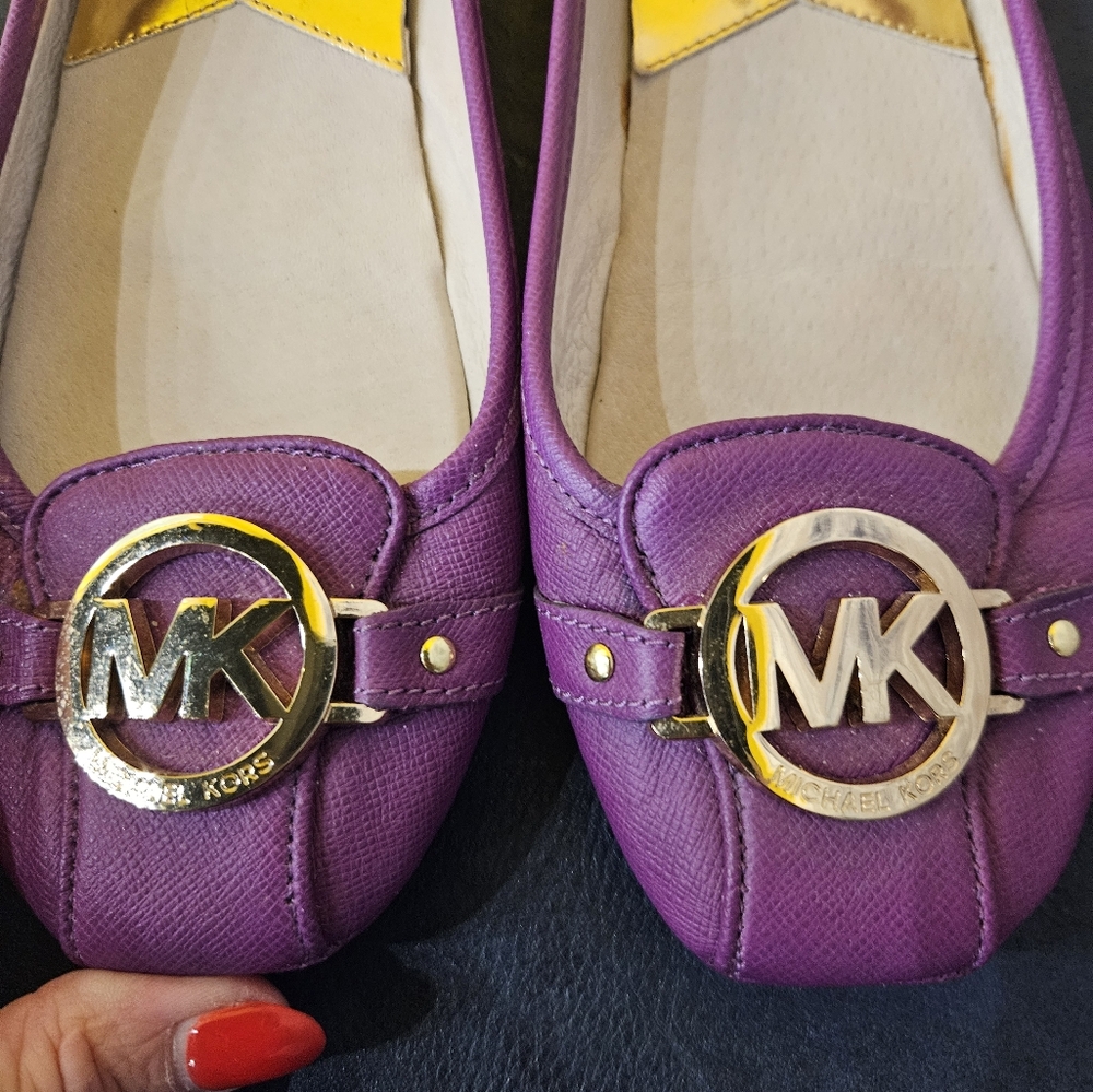 Michael Kors Purple Leather MK Logo Ballet Flats - Picture 6 of 9
